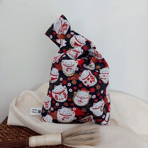 Lucky cat bag, Japanese cat bag, Japanese knot bag, Cat lover bag, Gift for cat lover. image 5