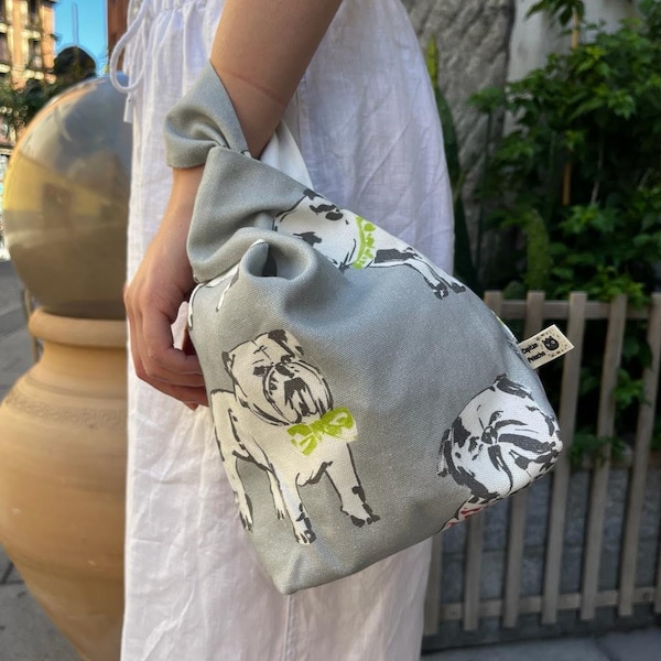 Sac noeud japonais, sac à bracelet, sac à emporter, sac bulldog anglais, sac japonais, sac pour les amateurs de bouledogue anglais, sac pour les amateurs de chiens