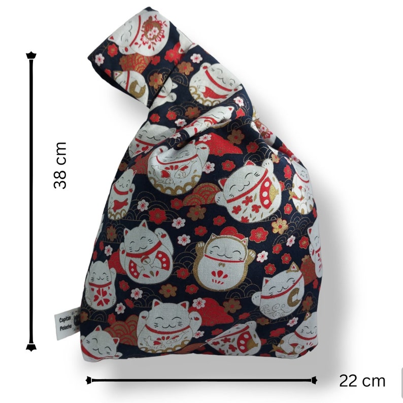 Lucky cat bag, Japanese cat bag, Japanese knot bag, Cat lover bag, Gift for cat lover. image 3