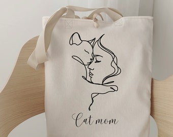 Cat Mom Tote Bag, Tote bag for women, Gift for cat lovers, Big bag, Personalized tote bag, Reusable bag with personalized cat, Gift for mom.