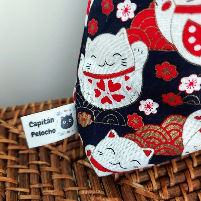 Lucky cat bag, Japanese cat bag, Japanese knot bag, Cat lover bag, Gift for cat lover. image 4