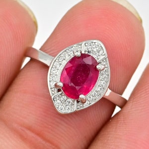 Natural Ruby Ring, 925 Sterling Silver, Solitaire Ring, July Birthstone, Red Stone Ring, Ruby Jewelry, Anniversary Gift, Gift For Her