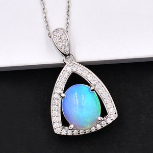 Natural Ethiopian Welo Opal Cabochon Pendant Necklace, 925 Sterling Silver, Charm Pendant, October Birthstone, Wedding Pendant, Gift For Her