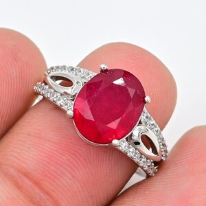 Natural Ruby Ring, 925 Sterling Silver, July Birthstone, Solitaire Ring, Ruby Jewelry, Red Stone Ring, Anniversary Gift, Gift For Her