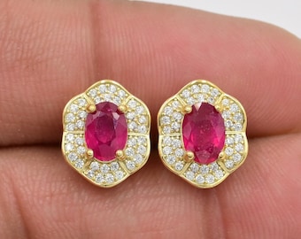 7x5mm Natural Ruby Cut Earrings Studs, 925 Sterling Silver, Ruby Jewelry, July Birthstone, Red Stone Earring, Anniversary Gift, Gift For Her