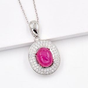 Natural Ruby Cabochon Pendant Necklace, 925 Sterling Silver, July Birthstone, Ruby Jewelry, Solitaire Pendant, Wedding Pendant, Gift For Her