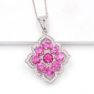 Pink Topaz Pendant Necklace, 925 Sterling Silver, November Birthstone, Charm Pendant, Cluster Pendant, Women Pendant, Birthday Gift For Her