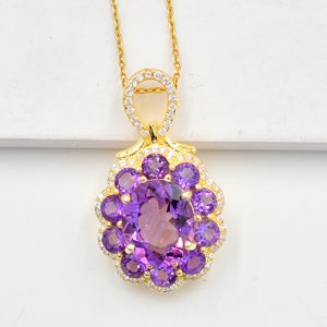 Natural Amethyst Pendant Necklace, 925 Sterling Silver, Cluster Pendant, February Birthstone, Charm Pendant, Anniversary Gift, Gift For Her