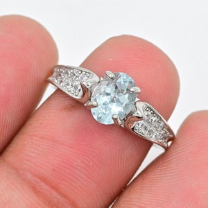 Natural Aquamarine Ring, 925 Sterling Silver, Solitaire Ring, March Birthstone, Aquamarine Jewelry, Women Ring, Birthday Gift, Gift For Her