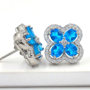Natural Neon Apatite Earring Stud, 925 Sterling Silver, Cluster Earring, February Birthstone, Apatite Jewelry, Birthday Gift, Gift For Her