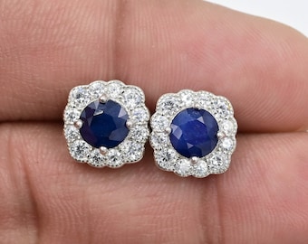 6 MM Round Natural Blue Sapphire Earrings Studs, 925 Sterling Silver, September Birthstone, Wedding Earrings, Sapphire Jewelry, Gift For Her