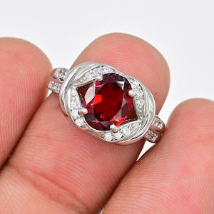 9x7 MM Natural Garnet Ring, 925 Sterling Silver, Statement Ring, January Birthstone, Garnet Jewelry, Women Ring, Wedding Ring, Gift For Her