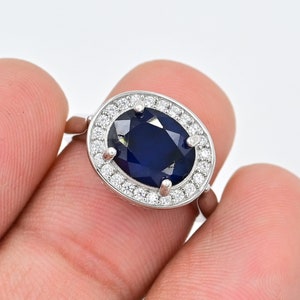 8 x 11 mm ovaler natürlicher Saphirring, 925 Sterlingsilber, Solitärring, September Geburtsstein, Saphirschmuck, Ehering, Geschenk für sie