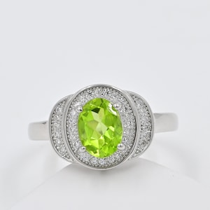 Natural Green Peridot Ring, 925 Sterling Silver, August Birthstone, Solitaire Ring, Peridot Jewelry, Proposal Ring, Gift For Her, Women Ring