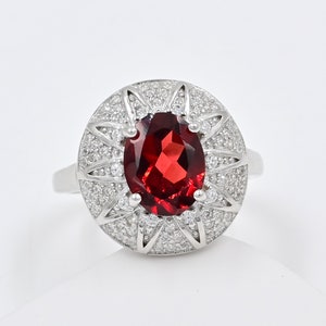 Natural Red Garnet Ring, 925 Sterling Silver, Solitaire Ring, January Birthstone, Promise Ring, Garnet Jewelry, Wedding Ring, Gift For Her
