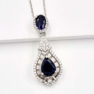 Natural Sapphire Pendant Necklace, 925 Sterling Silver, September Birthstone, Solitaire Pendant, Charm Pendant, Birthday Gift, Gift For Her
