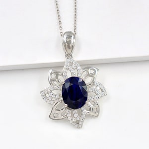 Natural Blue Sapphire Pendant Necklace, 925 Sterling Silver, Solitaire Charm Pendant, Sapphire Jewelry, September Birthstone, Gift For Her