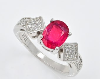 Natural Ruby Ring, 925 Sterling Silver, July Birthstone, Solitaire Ring, Ruby Jewelry, Red Stone Ring, Anniversary Gift, Gift For Her