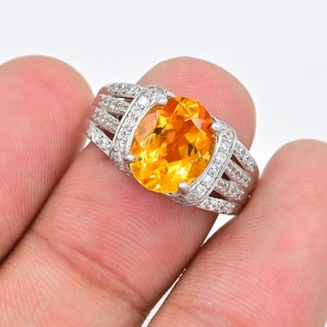 9x11MM Natural Yellow Citrine Ring, 925 Sterling Silver, Statement Ring, November Birthstone, Citrine Jewelry, Engagement Ring, Gift For Her