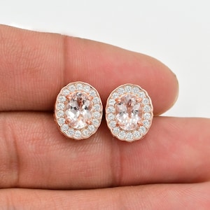 8x6 mm Natural Morganite Earrings Studs, 925 Sterling Silver, Statement Stud Earrings, October Birthstone, Morganite Jewelry, Gift For Her