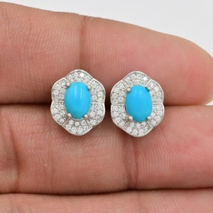 Natürlicher Türkis Ohrstecker, 925 Sterling Silber, Solitär Ohrring, Dezember Geburtsstein, Türkis Schmuck, Frauen Ohrring, Geschenk für sie