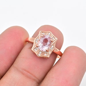 Bague morganite rose naturelle, argent sterling 925, pierre de naissance d&#39;octobre, or rose 14 carats vermeil, bijoux morganite, alliance, cadeau pour elle