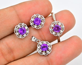 925 Sterling Zilver, Natuurlijke Amethist Sieraden Set, Februari Geboortesteen, Amethist Sieraden, Vrouwen Sieraden Set, Verjaardagscadeau, Cadeau voor haar