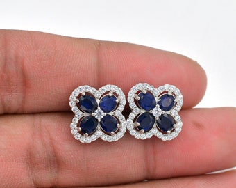 Natural Blue Sapphire Earrings Studs, 925 Sterling Silver, September Birthstone, Sapphire Jewelry, Stud Earrings, Birthday Gift For Her