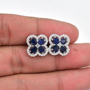 Natural Blue Sapphire Earrings Studs, 925 Sterling Silver, September Birthstone, Sapphire Jewelry, Stud Earrings, Birthday Gift For Her
