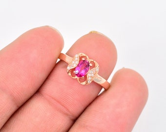 6x4 mm Natural Pink Topaz Ring, 925 Sterling Silver, Statement Ring, November Birthstone, Promise Ring, 14K Rose Gold Vermeil, Gift For Her