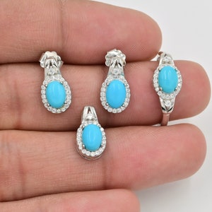 Natural Turquoise Jewelry Set, 925 Sterling Silver, December Birthstone, Solitaire Jewelry Set, Sleeping Beauty Jewelry, Gift For Wedding