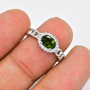 Natural Green Tourmaline Ring, 925 Sterling Silver, Statement Ring, 7x5 MM Green Stone Ring, October Birthstone, Promise Ring, Gift For Her