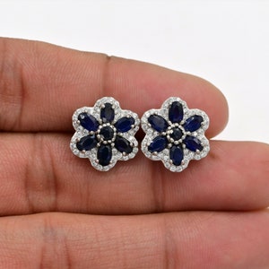 Natural Blue Sapphire Earrings Studs, 925 Sterling Silver, September Birthstone, Sapphire Jewelry, Tiny Earring, Gift For Her, Gift For Wife