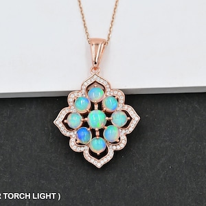 Natürliche Welo Opal Cabochon Anhänger Halskette, 925 Sterling Silber, Oktober Geburtsstein, 14K Roségold Vermeil, Geburtstagsgeschenk für Sie