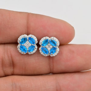 925 Sterling Silver, Natural Neon Apatite Earrings Studs, Statement Earrings, February Birthstone, Neon Apatite Women Jewelry, Gift For Her