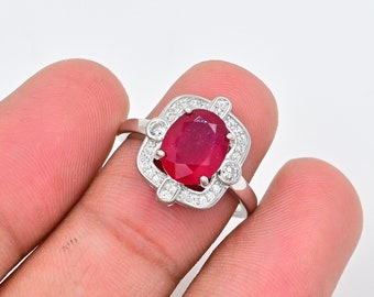 Ovale 10x8MM natuurlijke Ruby Ring, 925 Sterling Zilver, Statement Ring, Juli Birthstone, Ruby Sieraden, Voorstel Ring, Trouwring, Vrouwenring,