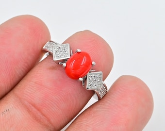 Italian Coral Ring Natural Red Coral Ring, 925 Sterling Silver, May Birthstone, Coral Jewelry, Statement Ring, Engagement Ring, Gift For Her