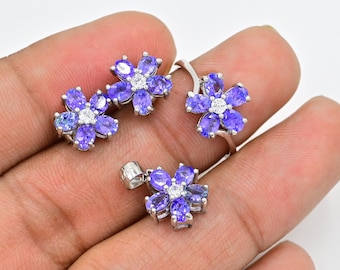 Natural Tanzanite Jewelry Set, 925 Sterling Silver, December Birthstone, Tanzanite Jewelry, Bridal Jewelry Set, Anniversary Gift For Her