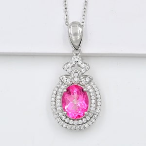 Natural Pink Topaz Pendant Necklace, 925 Sterling Silver, November Birthstone, Cluster Pendant, Charm Pendant, Wedding Pendant, Gift For Her