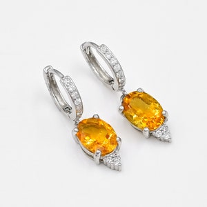 Natural Citrine Earring, 925 Sterling Silver, Dangle Earring, November Birthstone, Solitaire Earring, Yellow Citrine Jewelry, Gift For Her