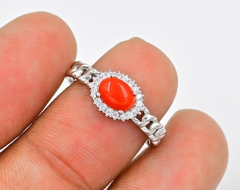 Italian Coral Ring, Natural Coral Ring, 925 Sterling Silver, May Birthstone, Coral Jewelry, Statement Ring, Engagement Ring, Gift For Her