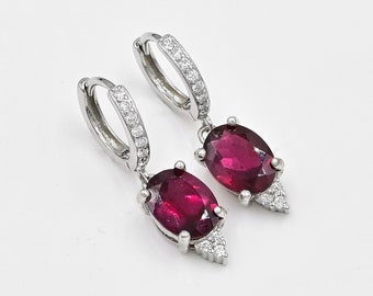 Natürliche Rhodolith Granat 925 Sterling Silber Ohrringe Ohrstecker, Statement Ohrringe, Januar Geburtsstein, Hochzeitsohrringe, Geburtstagsgeschenk für sie
