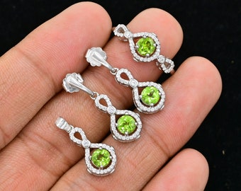 5 MM Natural Peridot Jewelry Set, 925 Sterling Silver, Solitaire Ring, August Birthstone, Peridot Jewelry, Anniversary Gift, Gift For Her