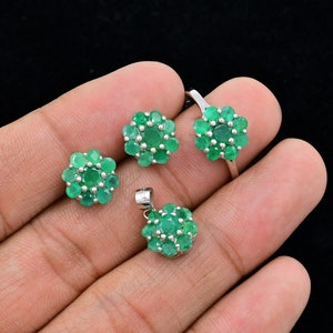 5 MM natuurlijke smaragd sieradenset, 925 sterlingzilver, mei geboortesteen, smaragd sieraden, solitaire ring, bruiloft sieraden set, cadeau voor haar