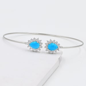 Natural Turquoise Bangle Bracelet, 925 Sterling Silver, Cuff Bangle, December Birthstone, Turquoise Jewelry, Wedding Bangle, Gift For Her