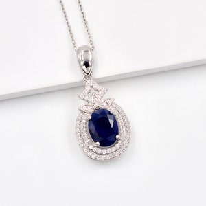 Natural Sapphire Pendant Necklace, 925 Sterling Silver, September Birthstone, Solitaire Pendant, Charm Pendant, Bridal Pendant, Gift For Her