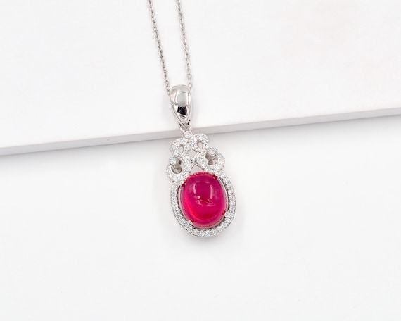 11x9 mm Oval Natural Ruby Cabochon Pendant Necklace, 925 Sterling Silver,  July Birthstone, Solitaire Pendant, Charm Pendant, Gift For Her