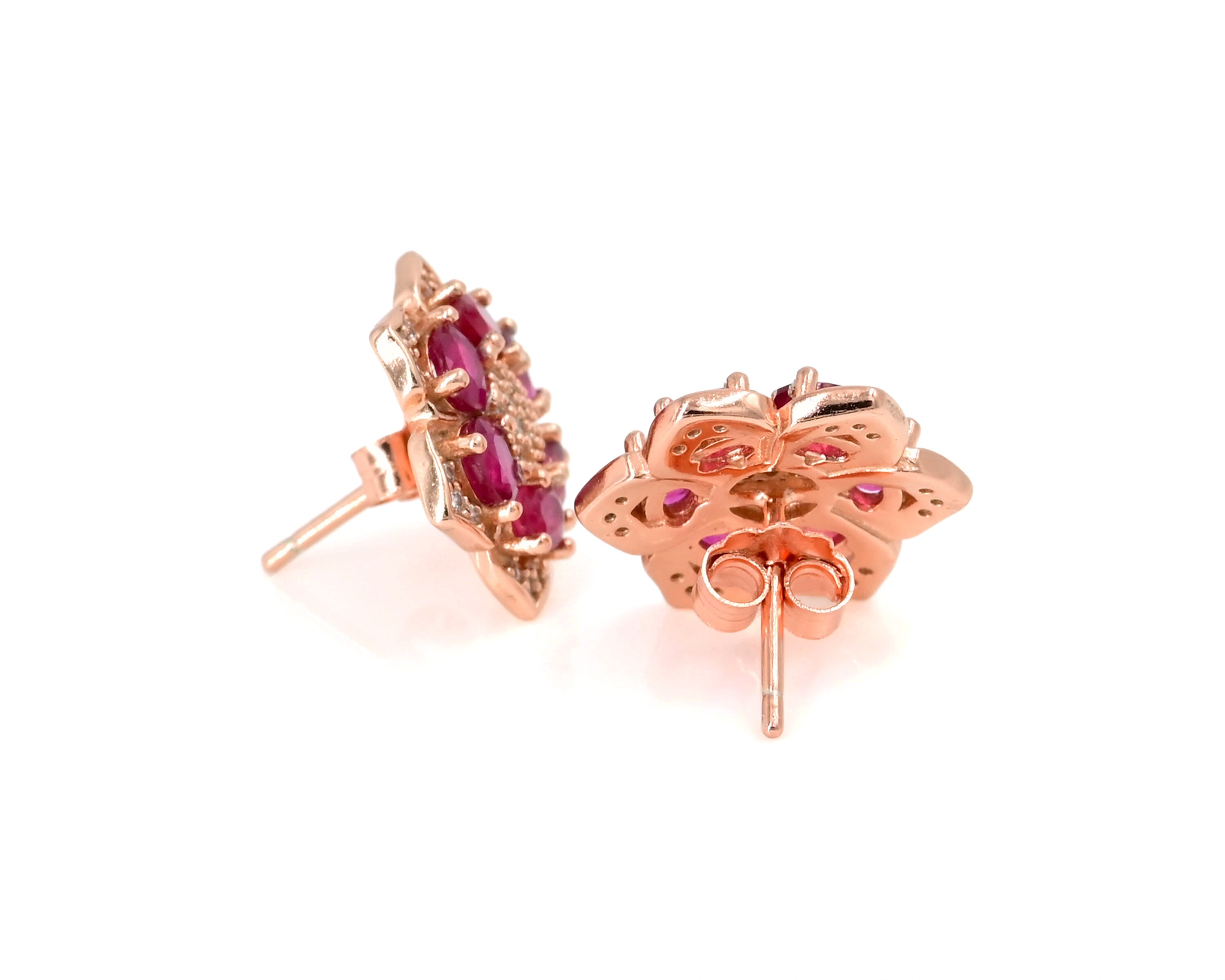 4x3 Mm Natural Ruby Earrings Studs, 925 Sterling Silver