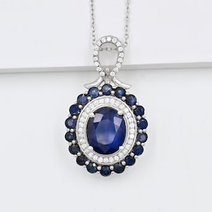 Natural Blue Sapphire Pendant Necklace, 925 Sterling Silver, September Birthstone, Statement Pendant, Charm Pendant, Birthday Gift For Her