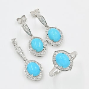 Natural Sleeping Beauty Turquoise Jewelry set, 925 Sterling Silver, Solitaire Ring, December Birthstone, Anniversary Gift, Gift For Her